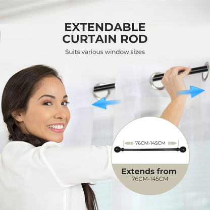 Marlow Steel Curtain Rod Quiet Rail Pole Set Extendable Adjustable Home Hotel